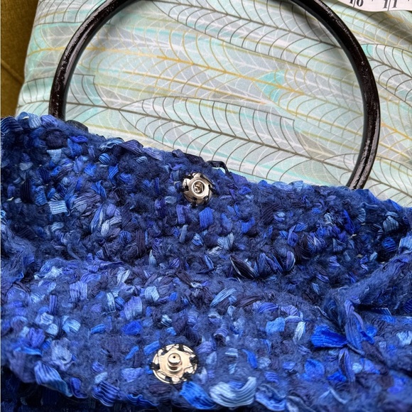 Handcrafted Multicolor felted wool and ribbon Satchel with Wooden Handle - Picture 3 of 3